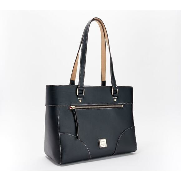 Dooney & Bourke Beacon Leather Zip Top Large Tote Black bag B000537 - Picture 1 of 15